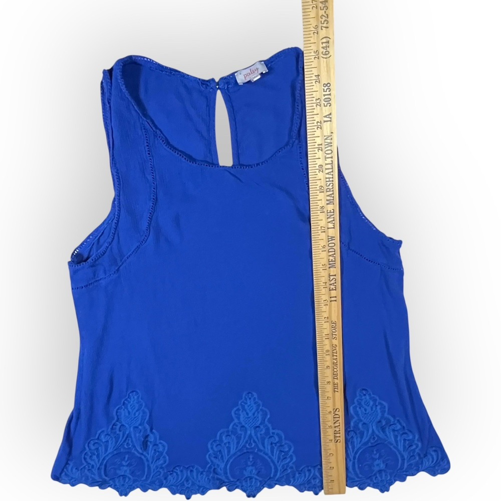 Pixley XL Tank Top Blue Scoop Neck Semi Sheer Sleeveless Blouse Bottom‎ Lace - Picture 10 of 14